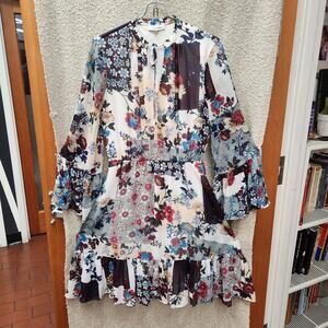 AutumnCalvin Klein Patchwork Floral Fit & Flare Chiffon Dress Womens 4